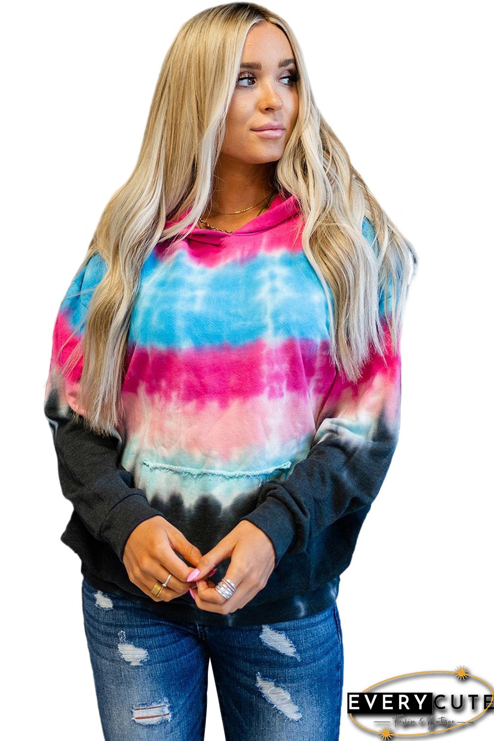 Tie-dyed Print Hoodie with Kangaroo Pocket