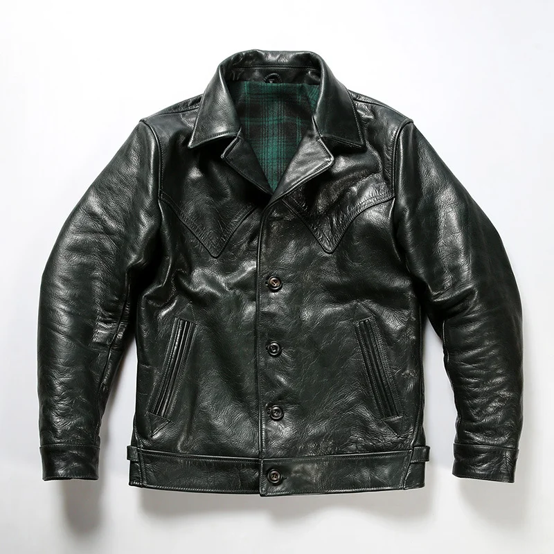 Vintage Waxed Cowhide Leather Jacket for Men