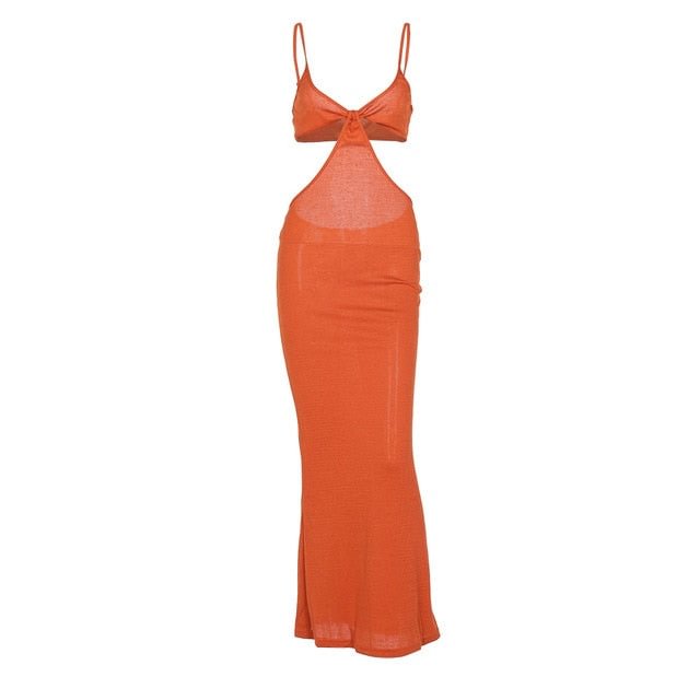 Cryptographic Spaghetti Strap Sexy Backless Maxi Dresses See Through Sexy Women Dresses Party Club Elegant Hollow Dress Sundress - BlackFridayBuys