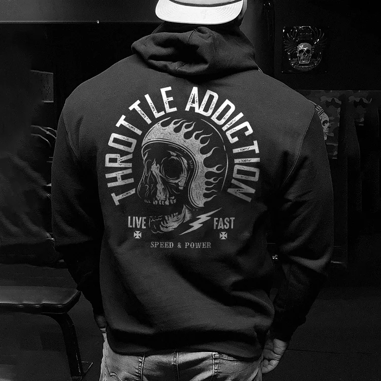 Throttle addiction skull designer men's hoodie