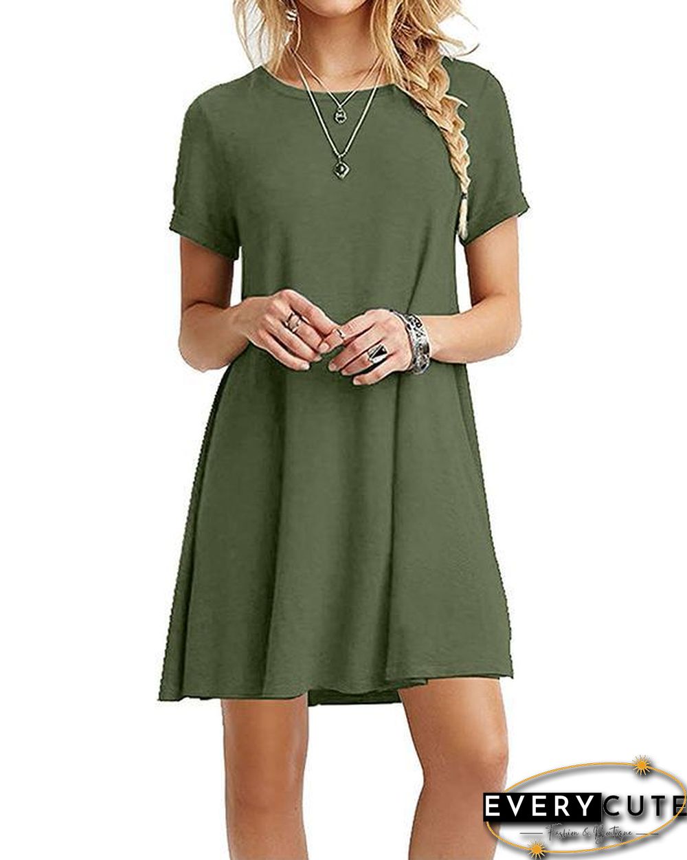 Women's Casual Short Sleeve Multicolor Loose T-Shirt Dress