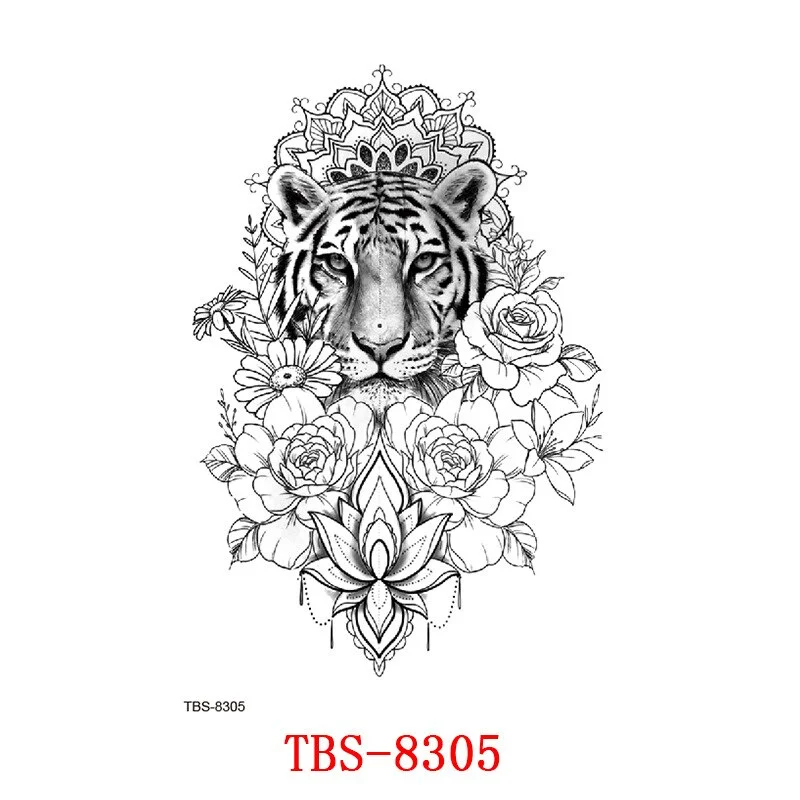 Sdrawing Forest King Animal Tattoo Sticker for Men Tiger Skull Skeleton Fake Tattoo for Women Wolf Tattoo Temporary Waterproof