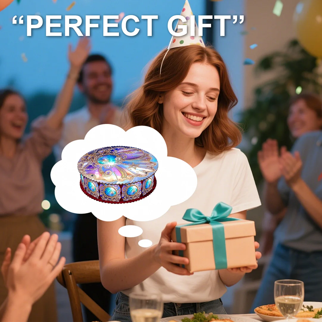 Pearl 5D DIY Diamond Art Painting Snack Box with Lid Home Wood Storage Organizer