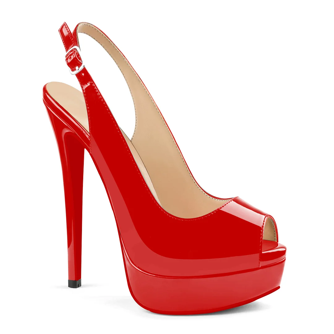 150mm Red Bottom Slingback High Heels Open Toe Platform Strap Pumps Sandals-MERUMOTE