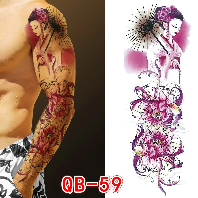Sdrawing Men Temporary Tattoos Large Arm Sleeve Tattoo Sticker Dragon Tiger Fish Full Skull Totem Wolf Waterproof Fake Tattoo for Women