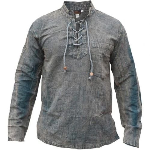 gheri mens hemp cotton lace up v neck grandad shirt