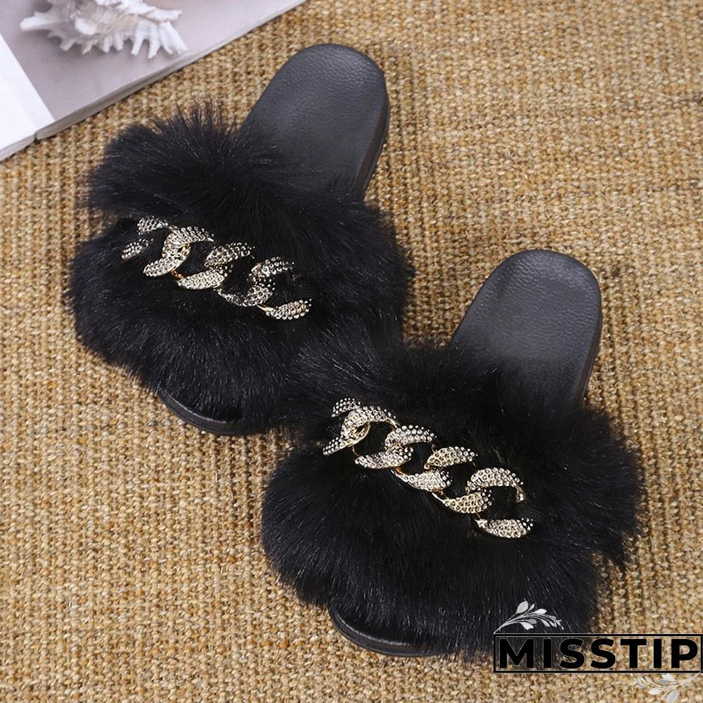 Black Fashion Casual Patchwork Metal Accessories Decoration Round Comfortable Shoes