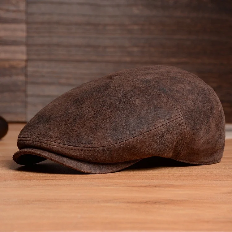 Premium Vintage Casual LEATHER Berets - Dark Brown