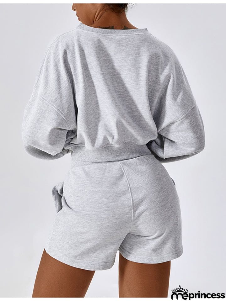V-Neck Dropped Shoulder Sports Sweatshirt