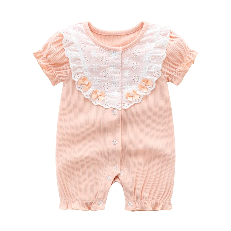 22" Reborn Baby Clothes Accessories Pink Floral Short-sleeved with feet - Reborndollsshop®-Reborndollsshop®