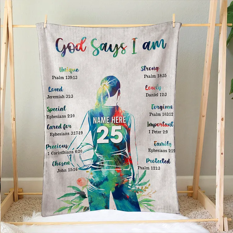 Personalized Volleyball Blanket, God Says I am Soft Cozy Blankets | BKKid354
