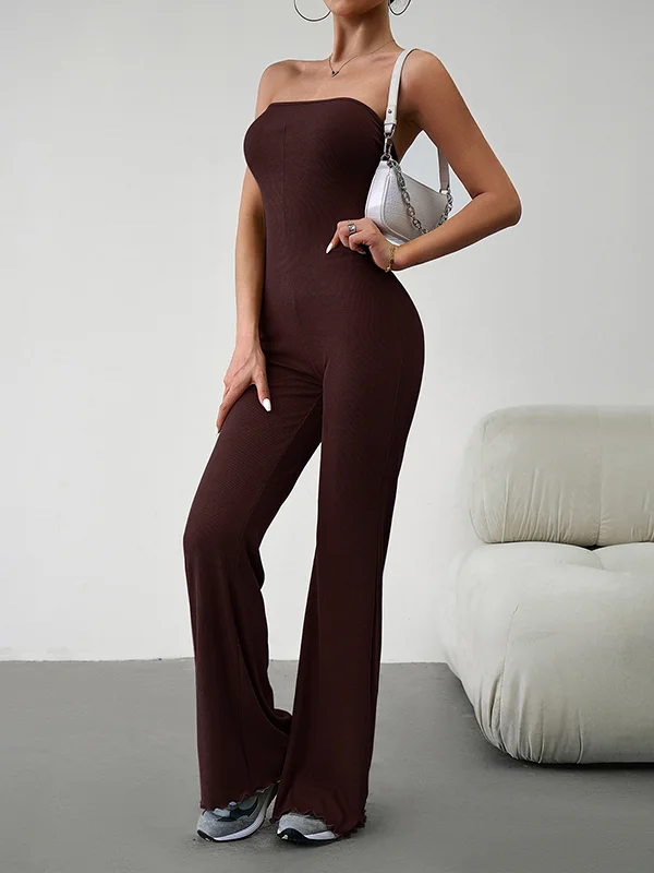 Tied Solid Color Bandage Sleeveless High Waisted Tube Jumpsuits