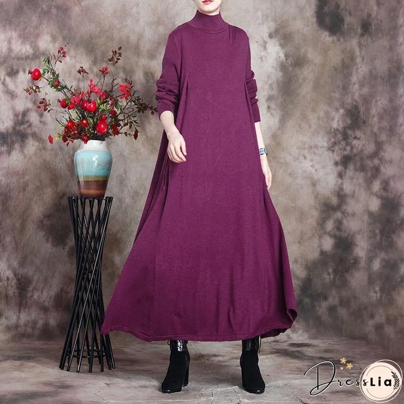 Solid Knitted High Neck Casual Dress ( Limited Stock)
