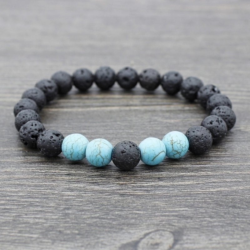 Retro Round Volcanic Rock Stone Beaded Unisex Bracelets