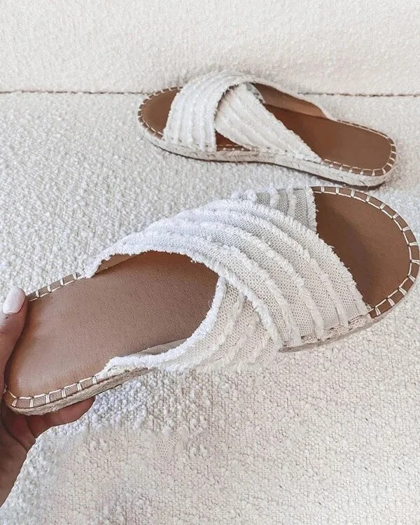 Summer Women Slippers Flat Open-Toe Casual Shoes Slides Ladies Beach Slip-On Outdoor Women Shoes Sandals Females Weave Slippers