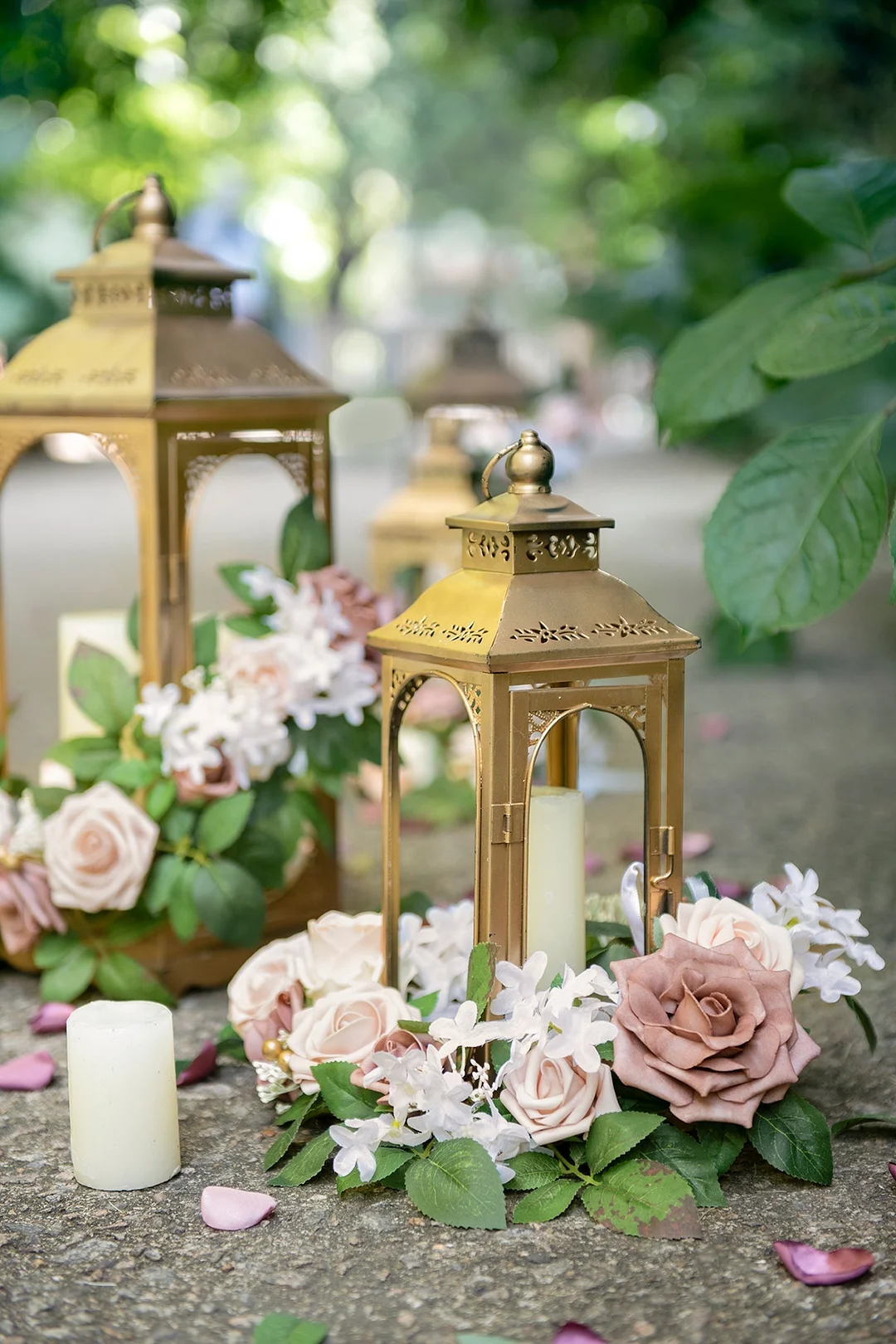 Lantern Floral Arrangements in Blush & Cream