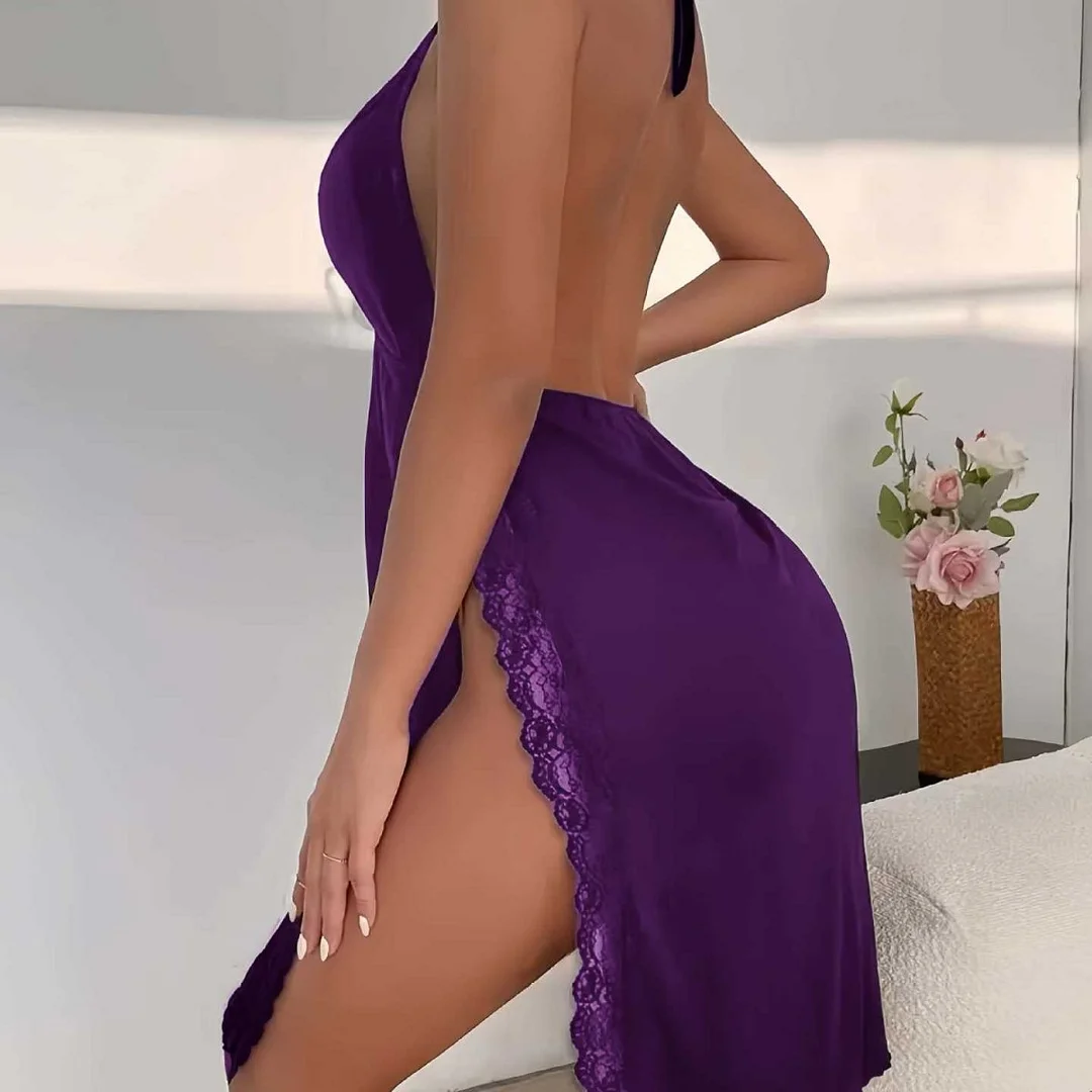 Wongn Wongn Selling Sexy Pajamas Hanging Neck Sleeping Dress Show Back Large Size Suit Open Fork Home Clothing Source Factory