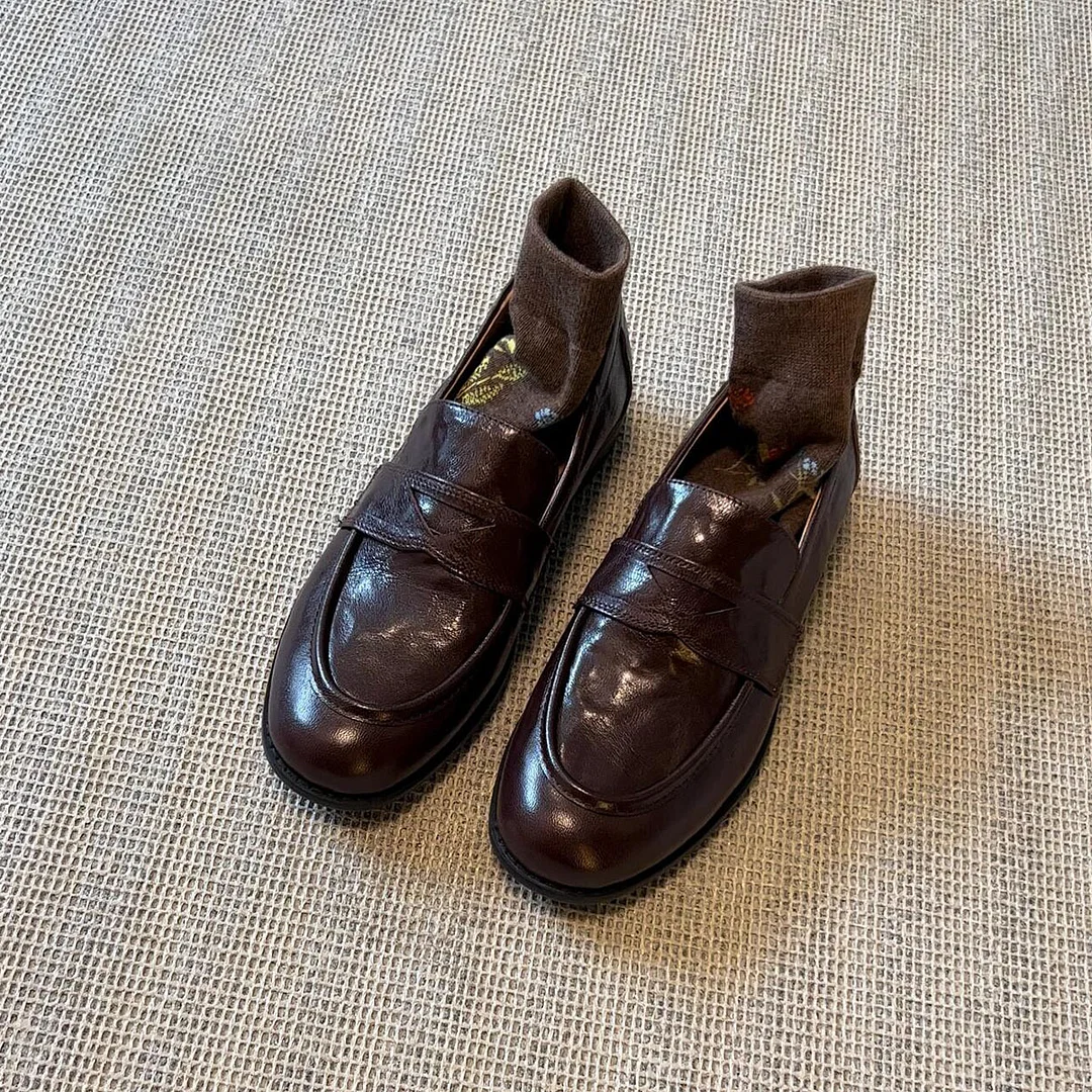 Breakj Breakj One-Legged Lazy Shoes Women Coarse Heel Flat Single Shoes British Wind Small Leather Shoes Lefu Shoes