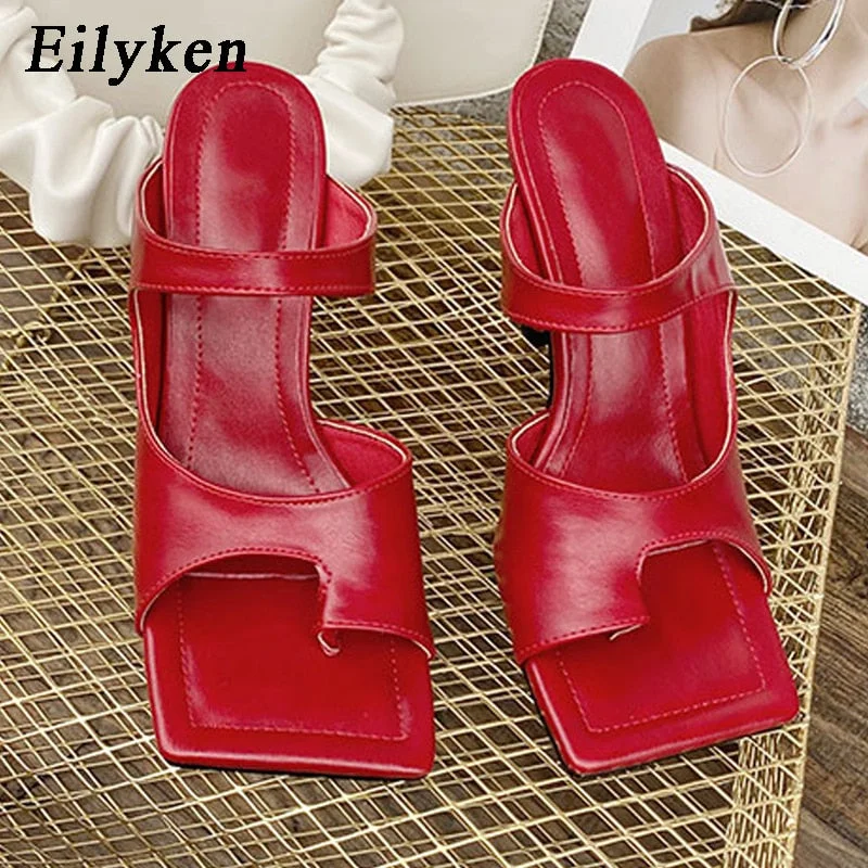 Eilyken 2022 New Design Women Slipper Elegant Square Toe High Heels Sandal Shoes High Quality Outdoor Slip On Dress Shoes