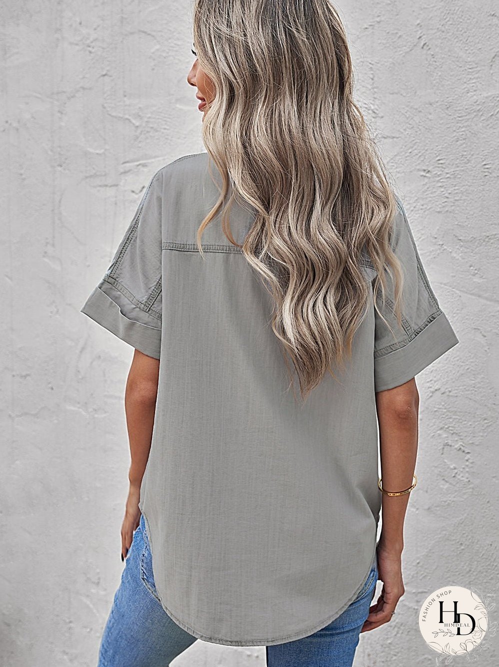 Chic Boyfriend Style Denim Shirt with Short Sleeves