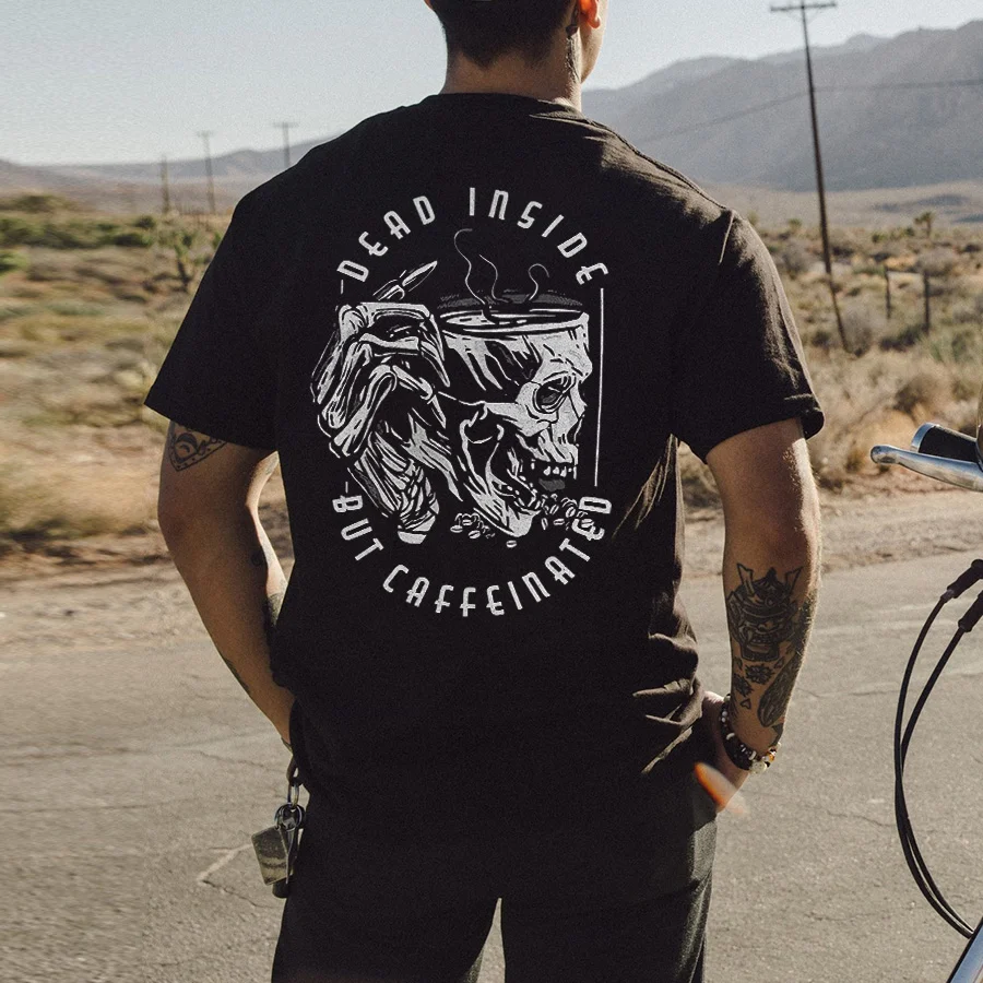 Dead Inside But Caffeinated Skull Printed Men's T-shirt