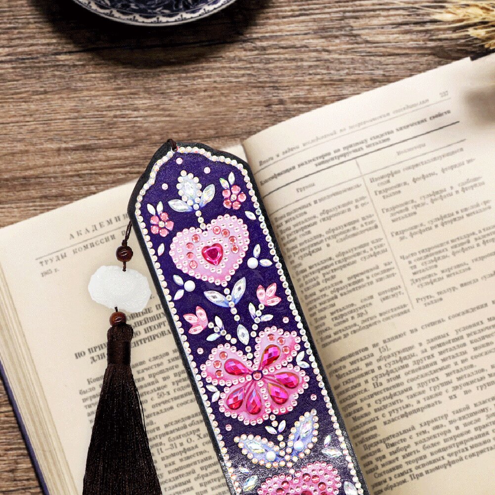 4PCS Special Shape+Round Diamond Painting Bookmark Kits Kits (Pink Owl)