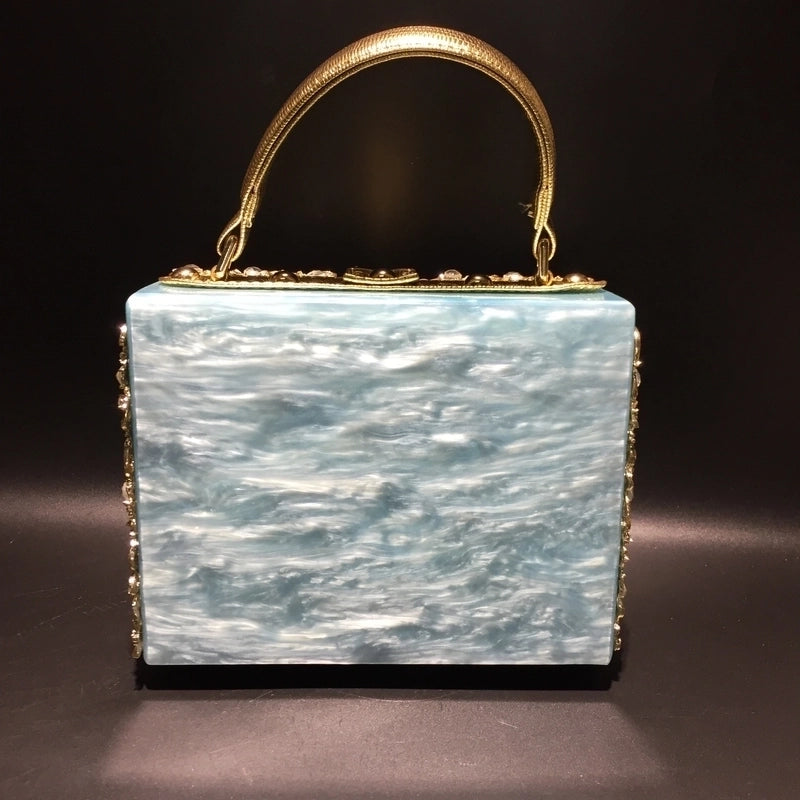 Black White Gold Arylic Flower Hollow Square Evening Bags