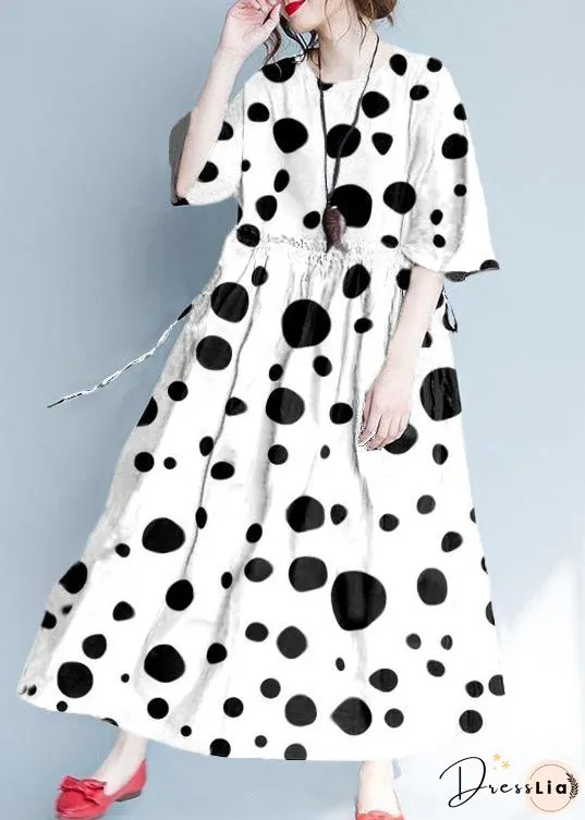 Italian Black Geometry Linen Quilting Dresses Ruffles Loose Summer Dress