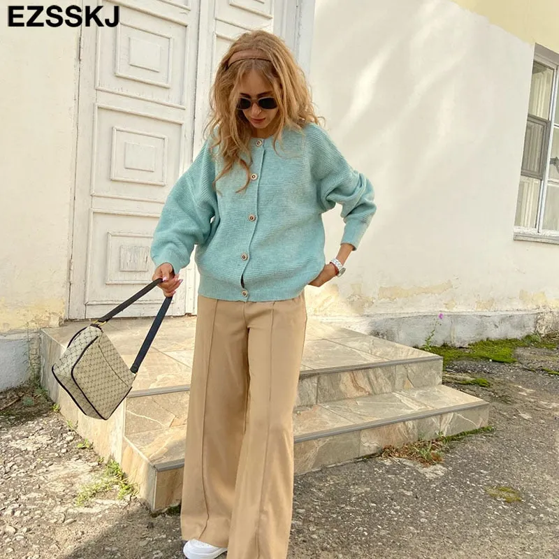 lantern Thick cashmere O-NECK Sweater Cardigans Women Autumn winter Casual long Sleeve Sweater For women Female Chic Jumpers