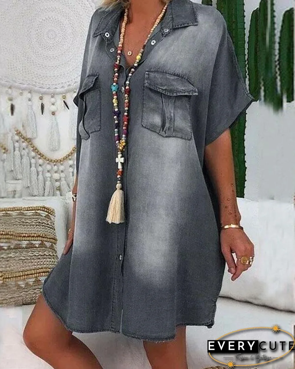 Loose Fit Denim Shirt Dress