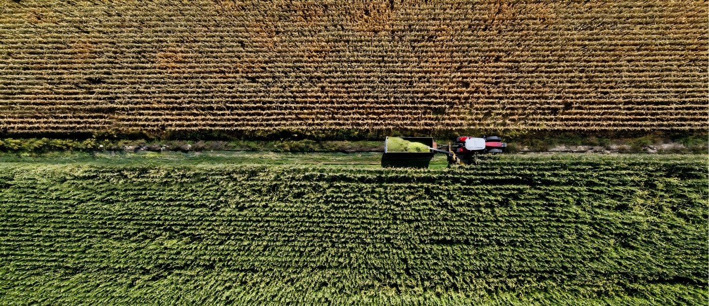 Tractor-mounted suspended silage feed harvester