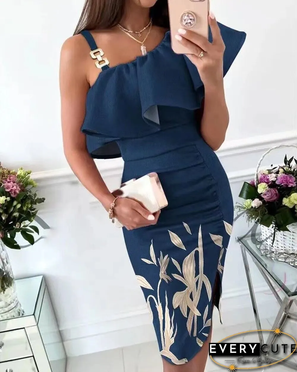 Spring Summer Sexy Womens Sleeveless Split Dress Women Solid Color One Shoulder bodycon
