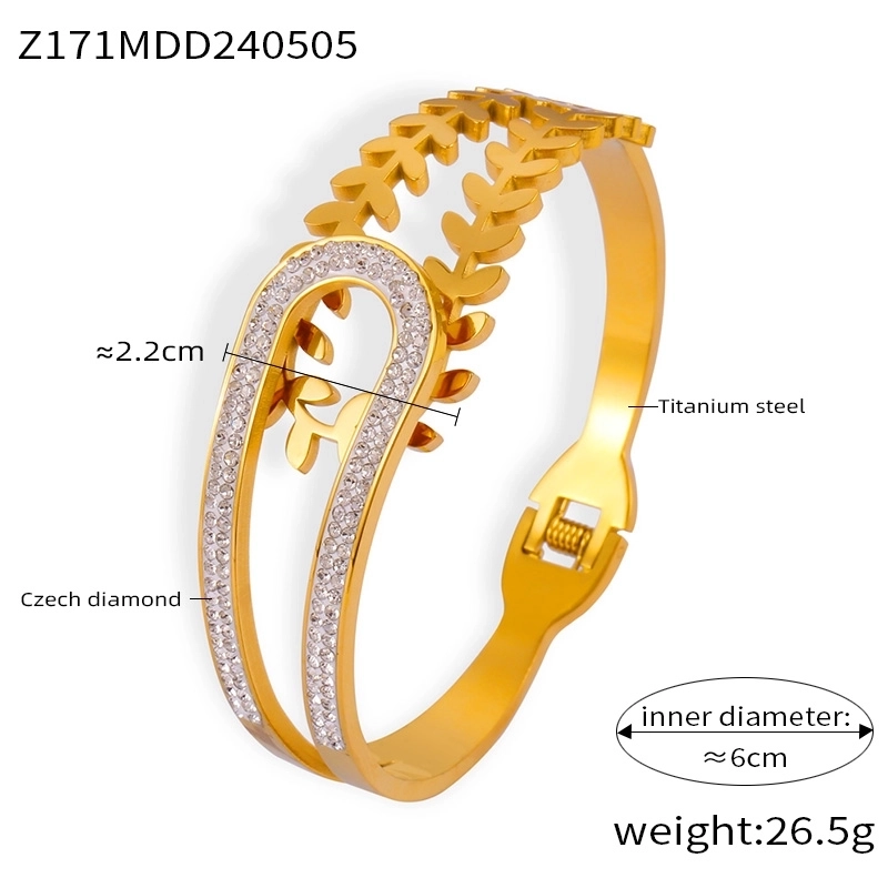 Casual Elegant Minimalist Geometric 304 Stainless Steel 18K Gold Plated Rhinestones Bangle In Bulk