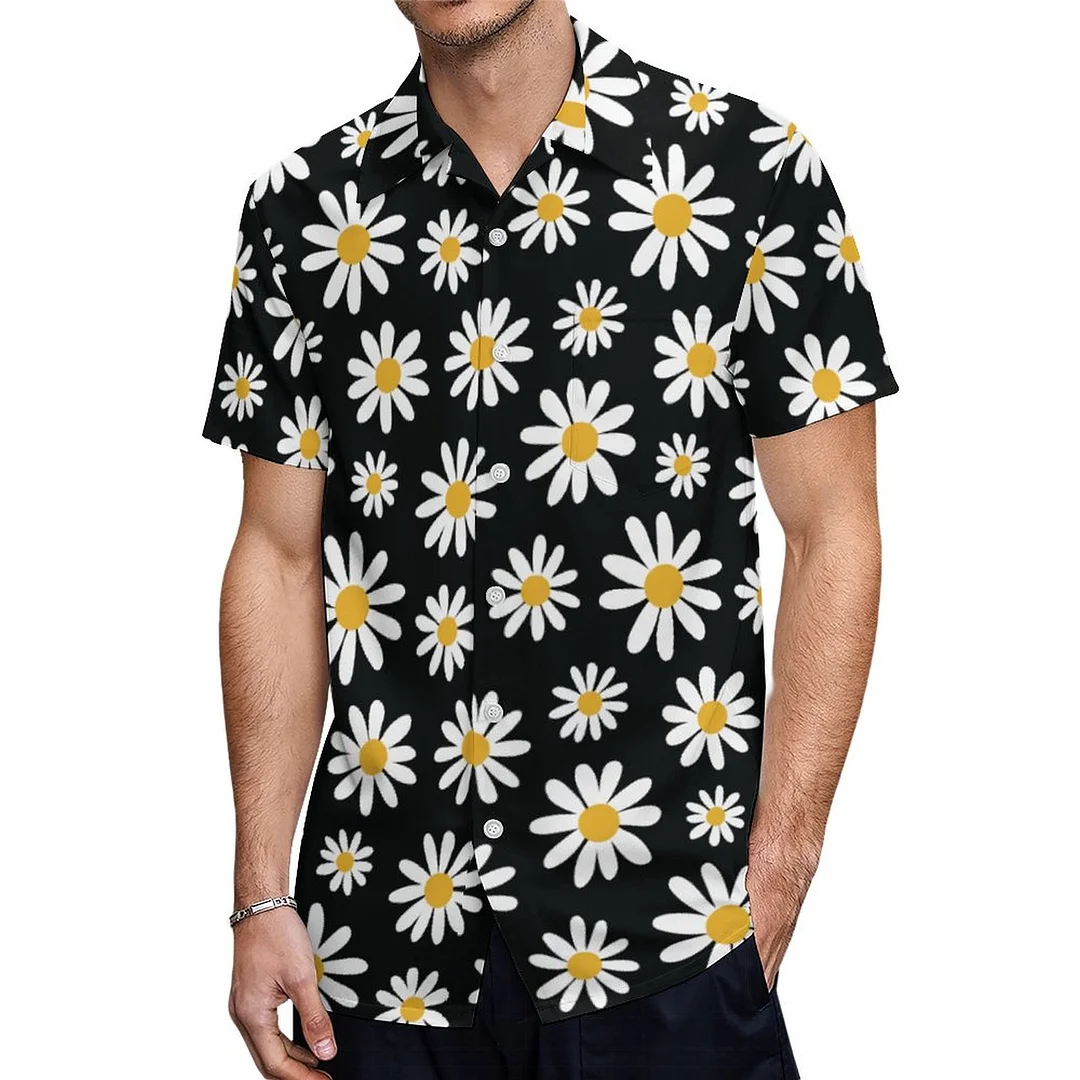 Ditsy Daisies Floral Groovy Retro Hawaiian Shirt Mens Button Down Plus Size Tropical Hawaii Beach Shirts