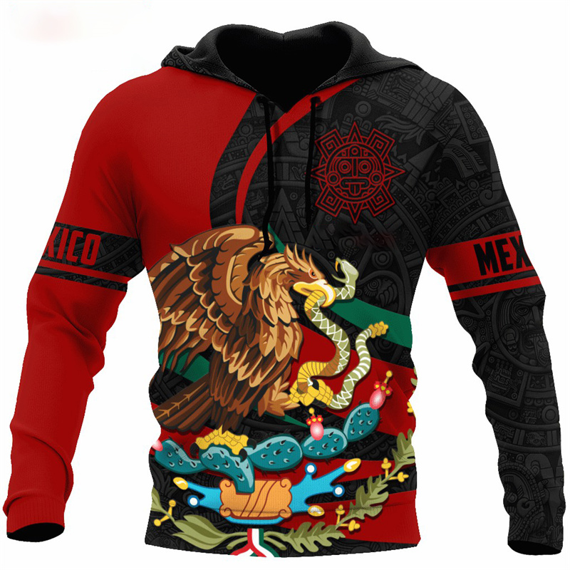 Erpret Fashion 3D Print Mexico Flag National Emblem Hoodie Men Tops Autumn Long Sleeve Mexican Aztec Sweatshirt Streetwear Clothing