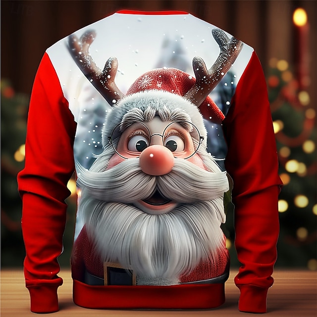 Men's Santa Claus 3D Print Christmas Cartoon Crew Neck Long Sleeve Sweatshirts