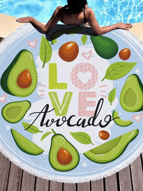 Avocado Print Round Shape Tasseled Soft Beach Mat