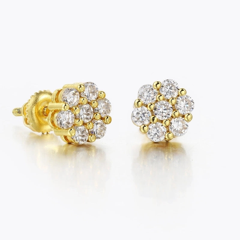 1 Pair Hip-Hop Flower Plating Inlay Copper Zircon White Gold Plated Gold Plated Ear Studs