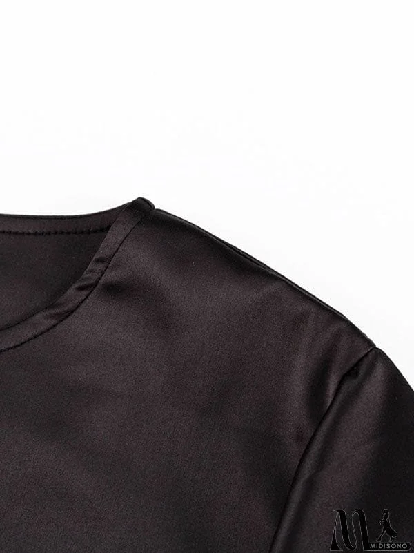 MidiSono - Casual Loose Long Sleeves Solid Color Round-Neck Maxi Dresses