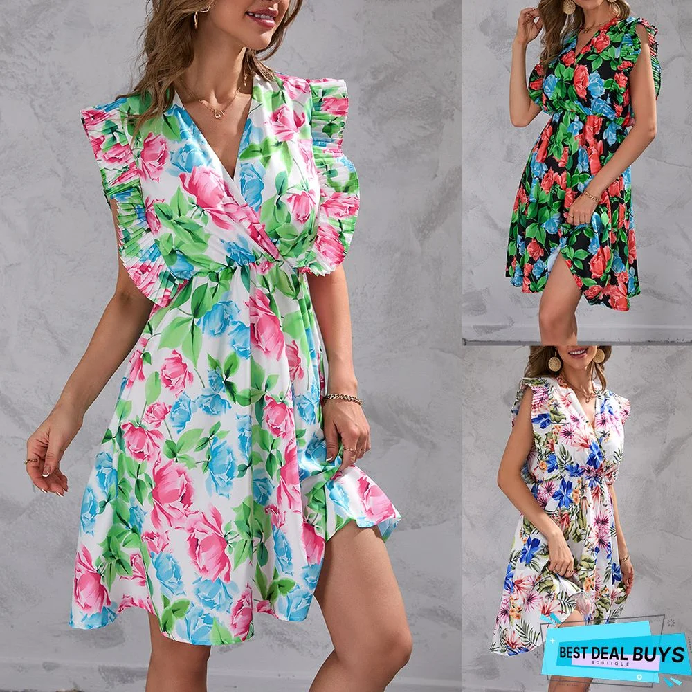 Summer Flower Print Sleeveless Dress