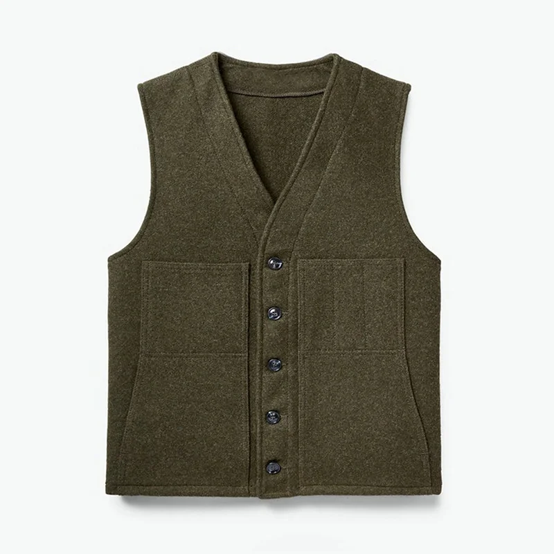 Men's Solid Navy Blue Vest Thick Woolen Wool With Big Pocket 5XL Oversize For Men Work Wear