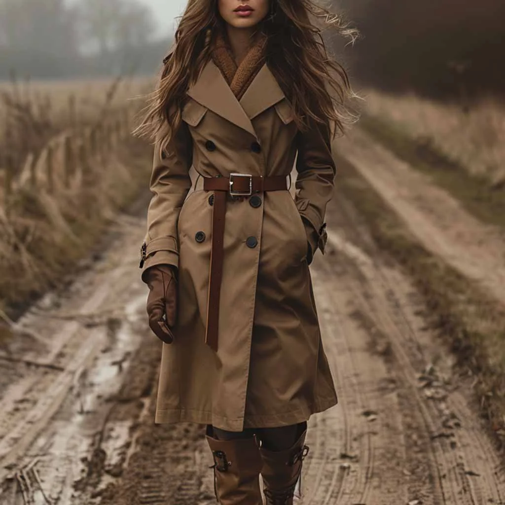 Athvotar Athvotar West Autumn And Winter Double Buckle Wind Coat Women's Clothing