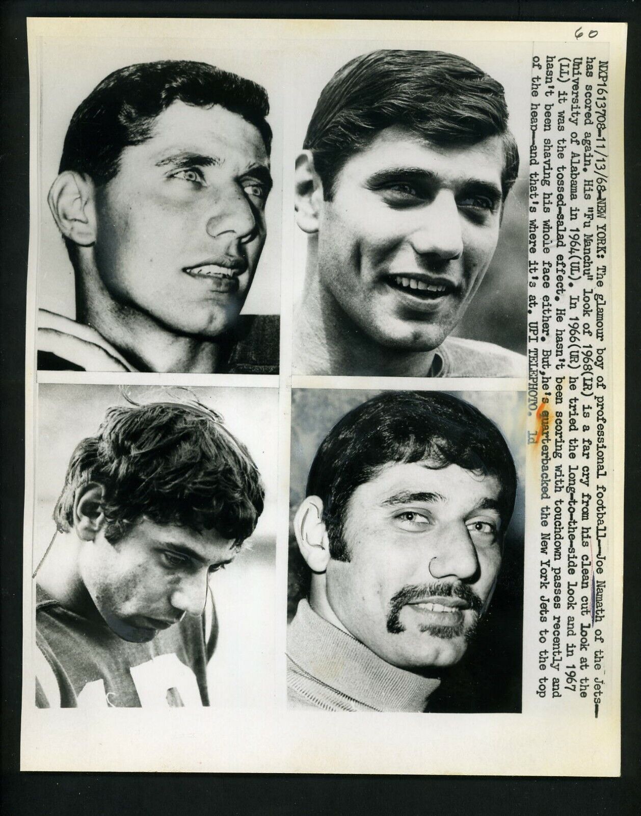 Joe Namath different looks head shots1968 Press Photo Poster painting New York Jets