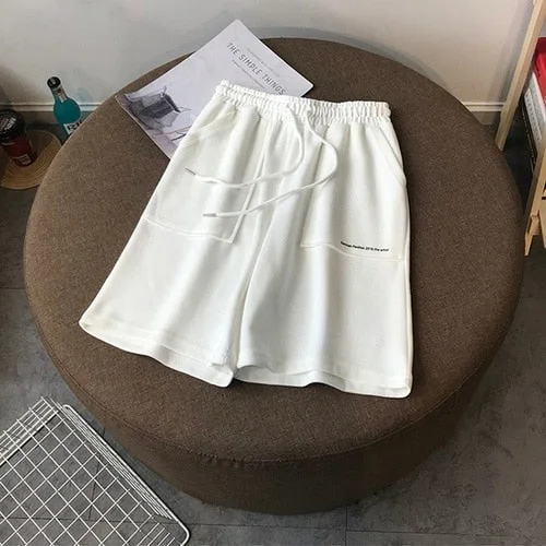 Women Knee Length Pants 2021 Summer High Waist Wide Leg Short Pants Drawstring Korean style cotton Casual loose Jogger Trousers