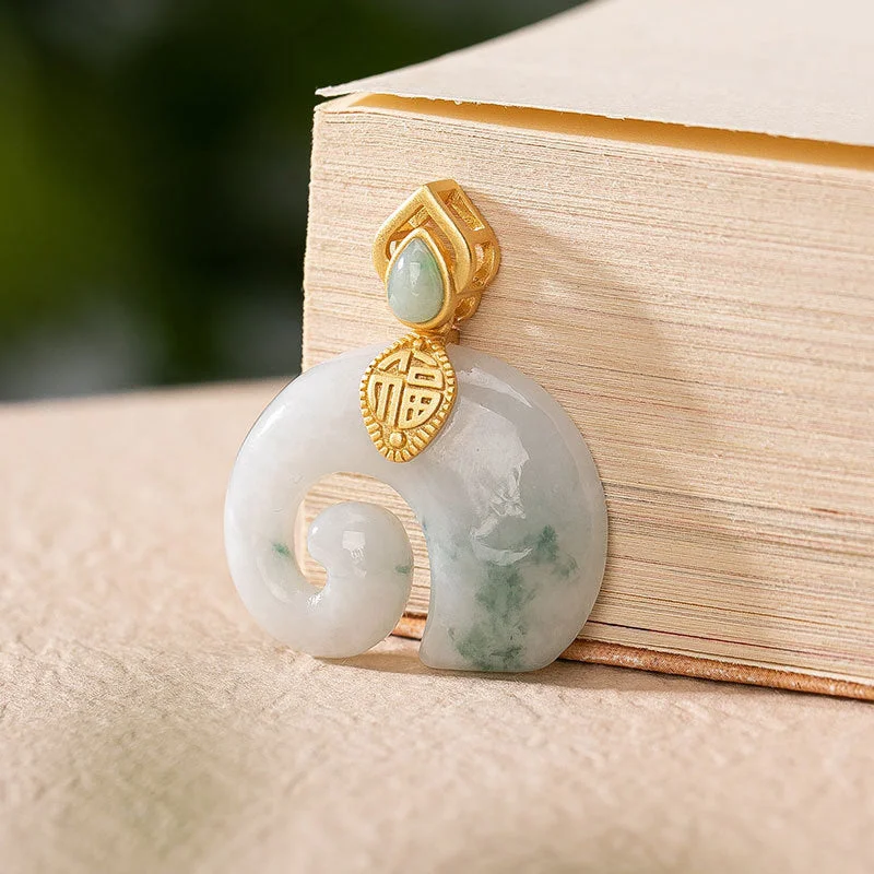 925 Sterling Silver Jade Elephant Abundance Necklace Pendant