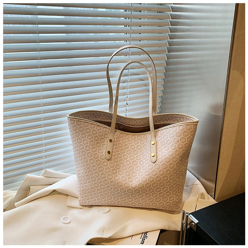 Women’s Large Pu Leather Color Block Preppy Style Classic Style Square Zipper Tote Bag