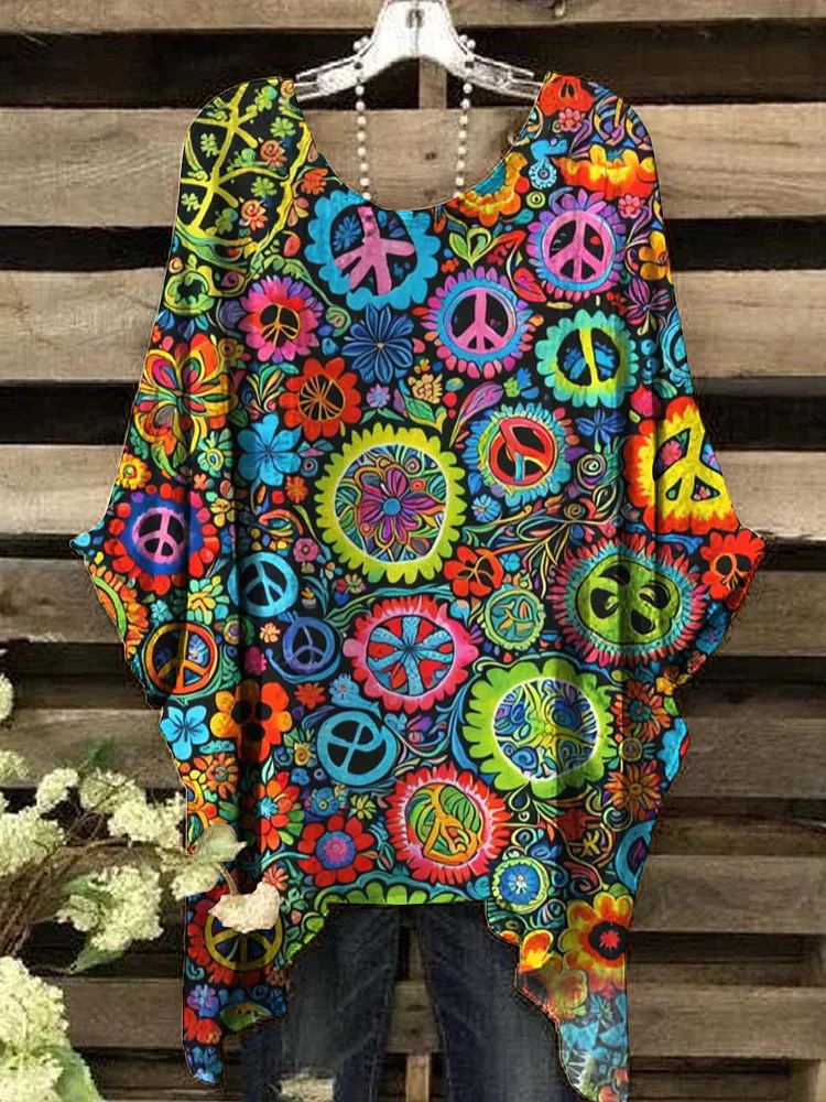 Women's Peace Floral Abstract Print Top