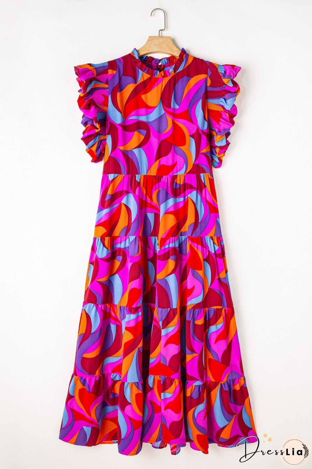 Ruffled Mock Neck Tiered Maxi Dress