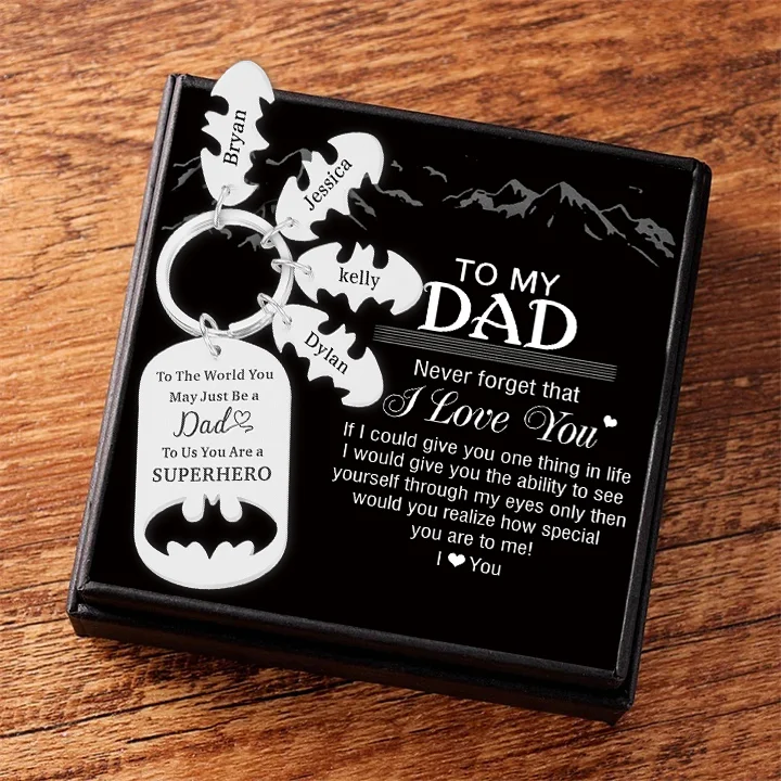 Dad Keychain You Are A Superhero Personalized 4 Names Bat Keychain Father's Day Gifts for Batman Dad