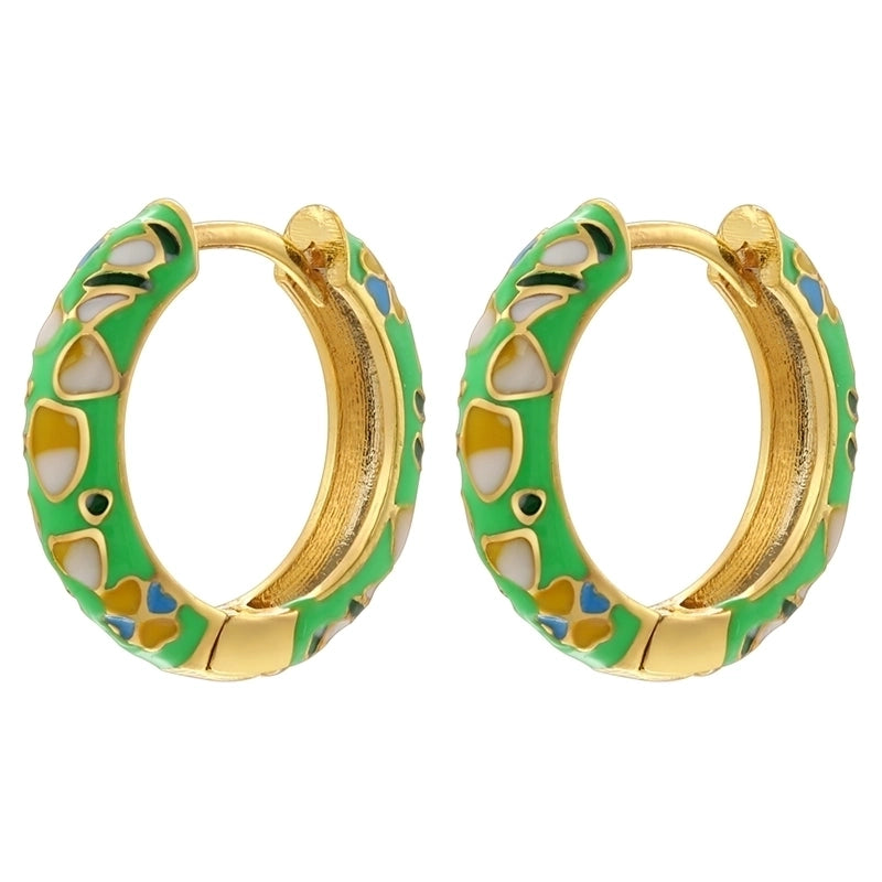 1 Pair Casual Hip-Hop Vacation Flower Petal Enamel Plating Copper 18K Gold Plated Hoop Earrings